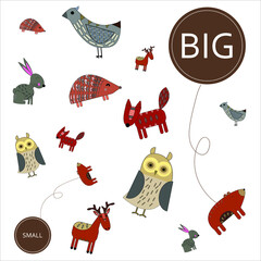 Match the animals by size big or small. Children's educational game.