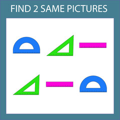 Find a pair game with  colorful  rullers.  Worksheet for preschool kids, kids activity sheet, printable worksheet 
