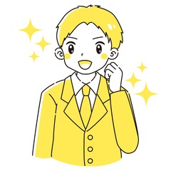 ガッツポーズをするスーツを着た男性のイラスト