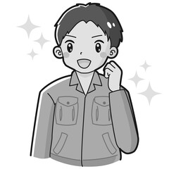 拳を握っている作業服を着た男性のイラスト