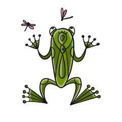 Little funny frog with fly. Isolated on white background. Cartoon for your design