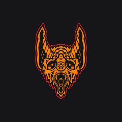 Old school style bat head drawing illustration. 
