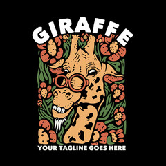 Obraz premium t shirt design giraffe with giraffe and black background vintage illustration