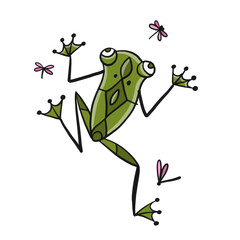Little funny frog with fly. Isolated on white background. Cartoon for your design