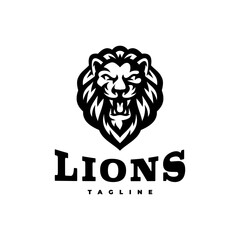 Angry lion head mascot line art logo illustration
