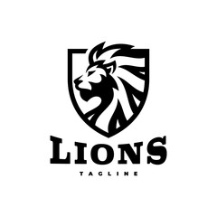 Lion head and shield mascot emblem logo illustration