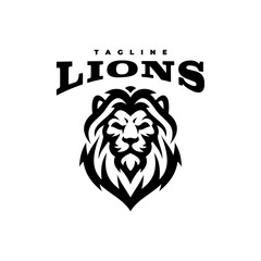 Lion head mascot line art logo illustration