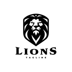 Lion head and shield mascot emblem logo illustration