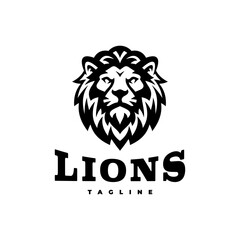 Lion head mascot line art logo illustration