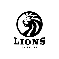 Lion head and circle mascot emblem logo illustration