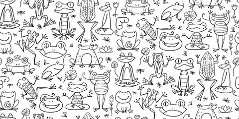 Funny frogs family. Seamless pattern background for your design