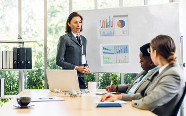 Group of business meeting and discussing strategy with marketing startup project analysis finance process.Success business people plan and brainstorm idea and document partner in office.Teamwork