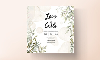 wedding invitation template set with elegant leaves