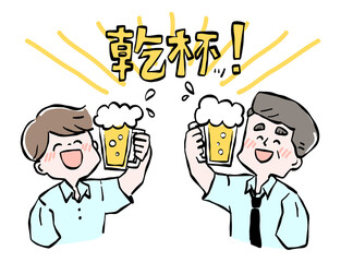 職場の上司と飲み会をしているイメージイラスト　男性