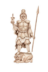 仏教　多聞天 天 天部 四天王 仏像　水彩 イラスト
