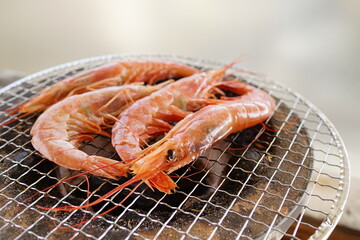 七輪で焼くエビ