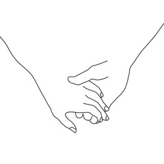 Holding Hands Continuous One Line Drawing Black Lines Isolated Sketch on White Background. Couple Hands Minimalist Vector Illustration
