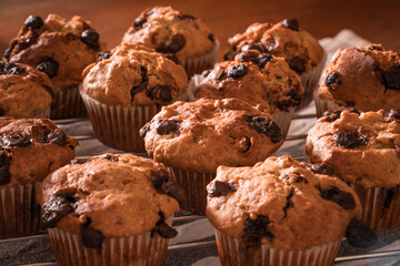 Chocolate banana muffin with nuts, homemade cupcakes