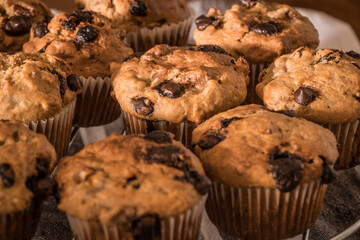 Chocolate banana muffin with nuts, homemade cupcakes