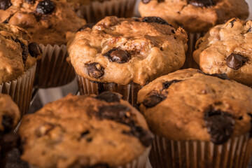 Chocolate banana muffin with nuts, homemade cupcakes