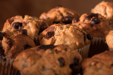 Chocolate banana muffin with nuts, homemade cupcakes