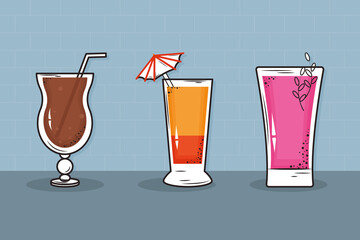 tropical cocktails icon set