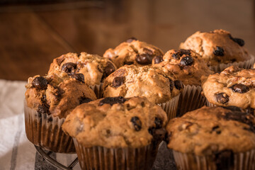 Chocolate banana muffin with nuts, homemade cupcakes