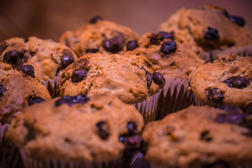 Chocolate banana muffin with nuts, homemade cupcakes