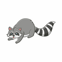 cartoon illustration raccoons are relaxing on tree trunks in the middle of the forest to enjoy the sun