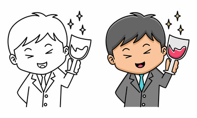 Cute businessman with wine coloring page for kids