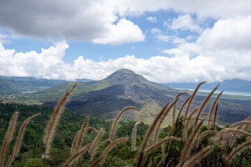 The view of mount Batur through the window.