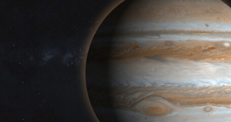 Ultra-realistic 3D Jupiter and stars. Jupiter from space. 3D render. © K. Vikas