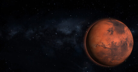 Spinning planet mars isolate on dark. Front view of Mars planet from space. Full 3d view of Mars 4k resolution.