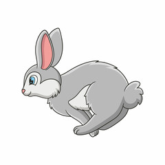 cartoon illustration Rabbit jumping and running looking for food in the forest