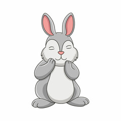 cartoon illustration Rabbit is breathing fresh air by the river in the middle of the forest