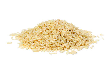 Pile of brown rice isolated on white background.