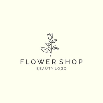 flower shop with line art style logo icon vector illustration. nature, floral, botanical, template design