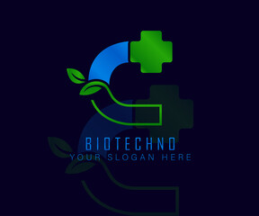 Biotech logo with herbal leaf letter C. Herbal logo vecktor template. medical herbal logo.