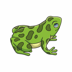 cartoon illustration the frog is on the leaf of a tree that is thick and high in the middle of the forest