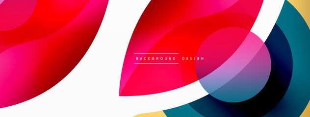 Fototapeta premium Abstract background with color geometric shapes. Beautiful minimal backdrop with round shapes circles and lines. Geometrical design. Vector illustration