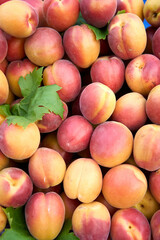 fresh ripe peaches as background, top view. High quality photo