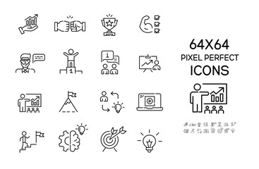 Set of 64x64 mentoring and success strategies icons. Pixel perfect, editable stroke
