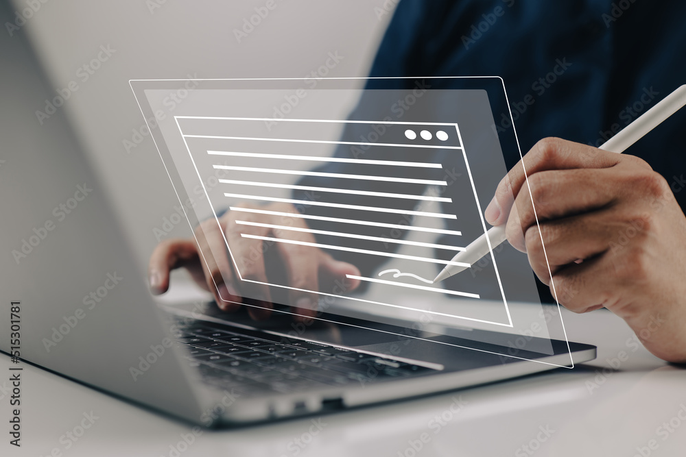 Poster signature electronic. digital form connected to an electronically sent document, intent to sign agre