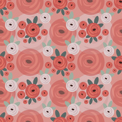 Rose Flowers seamless pattern, vector illustration background.Great for wrapping paper,fabric for kids and any print art.