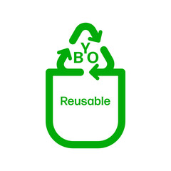 Bring your own reusable shopping bag icon. Editable stroke vector symbol. Recycle arrow bag handle as a gimmick of BYO reducing of waste.