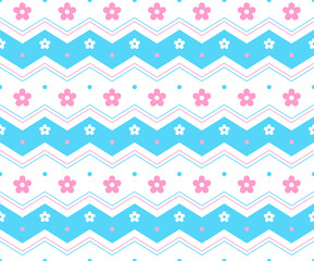 Rainbow Pink Blue Pastel Flower Horizontal Zig Zag Line Stripe Dot Dash Line Circle Seamless Pattern Vector Illustration Tablecloth, Picnic mat wrap paper, Mat, Fabric, Textile, Scarf