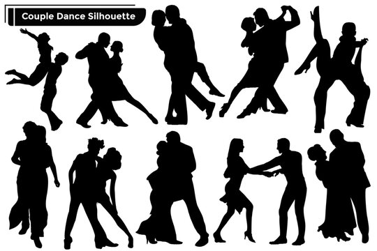 Group of people dancing silhouette vector illustration isolated on white background. Friends having fun on the party.
