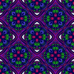 Fototapeta premium Seamless pattern flower with mandala, vintage decorative elements, vintage decorative elements illustration, Ethnic mandala with colorful tribal ornaments
