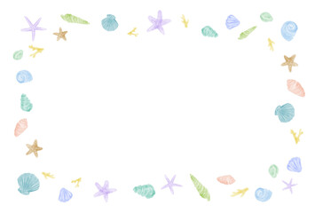 貝殻と珊瑚　フレーム　水彩風