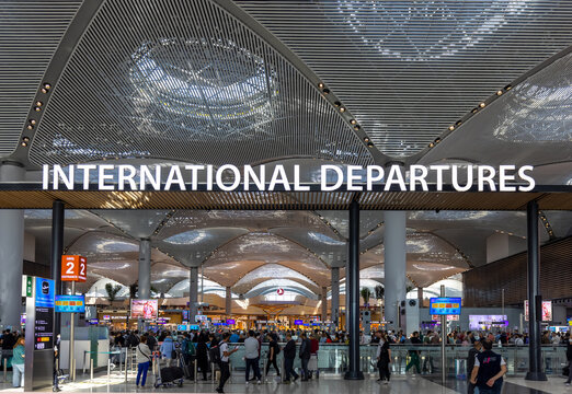 Istanbul, Turkey, 27 May, 2022: Main International Istanbul IST Airport, Departure Halls Along With Shopping Centers And Food Courts